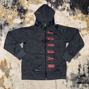 Nike Air Jordan Therma-Fit Full Zip Hoodie Dark Grey Red Boy’s Size Medium 10/12